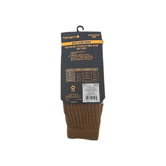 Carhartt Boot Socks Mens Medium 6-8.5 Brown Heavyweight Synthetic Wool Blend New - Picture 3 of 6